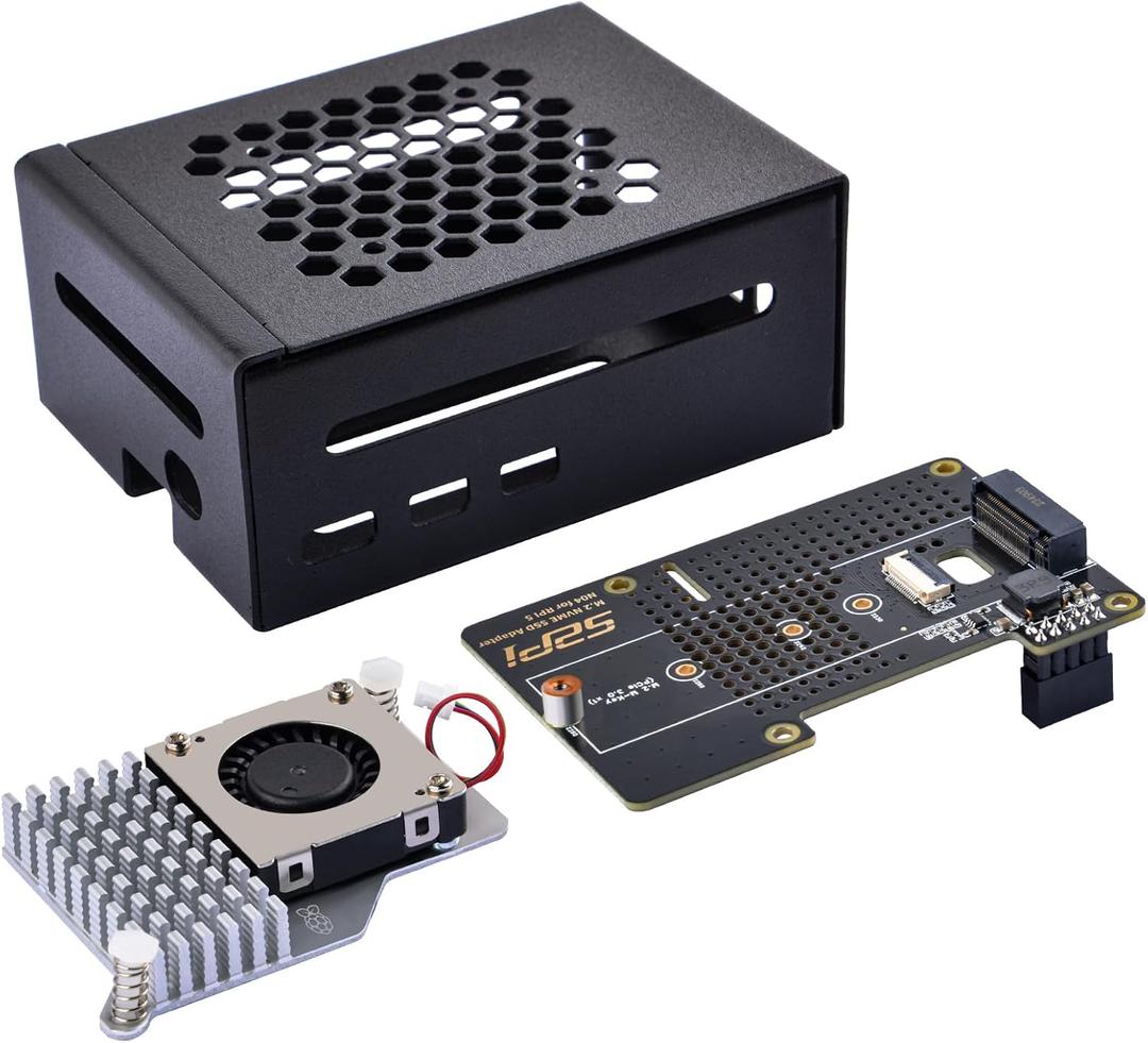 GeeekPi Metal Case with N04 PCIe M.2 Key-M NVMe SSD PCIe Peripheral Board for Raspberry Pi 5, with Official Active Cooler
