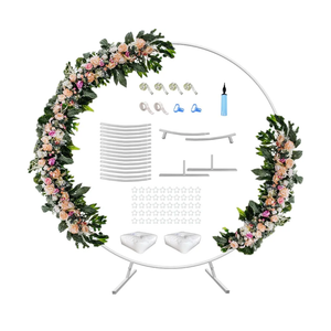 7 Ft Round Wedding Arch Stand with Metal Base for Flower Balloon Decoration, Circle Backdrop Stand Frame for Ceremony, Birthday Party, Baby Shower, White