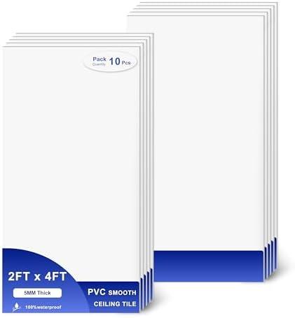 IMXPW Smooth Drop Ceiling Tiles 2ft x 4ft - Waterproof, Fire-Rated, Easy Drop-in Installation - Premium PVC to Prevent Breakage - Ceiling Tiles 24" x 48", 10-Pack Cover 80 Sq. Ft, White