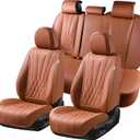 FLORICH Full Set Car Seat Covers, Automotive Seat Covers for Trucks, SUV, Sedans, Waterproof Nappa Leather Seat Protector Car Accessories for Most Cars - Brown
