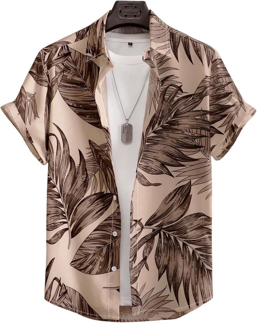 MapleHub Men's Casual Shirts Short Sleeve Button Down Shirt for Beach Summer Vacation (M)