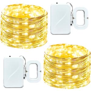 ZGWJ LED Fairy Lights Battery Operated, 50 LED 16FT Copper Wire Mini String Lights Waterproof Starry Lights for Bedroom, Halloween, Christmas, Parties Wedding Decoration (Warm, 2 Pack)