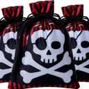 RICHNESS 16pcs Pirate Party Favor Bags Skull and Crossbones Goody Loot Gift Bag with Drawstring Closure Satin Party Loot Bags 4.5X6 Inches (Red & Black)