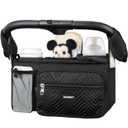 Universal Stroller Organizer with Insulated Cup Holders,Large Capacity Non-Slip Stroller Caddy Bag Fits for Uppababy/Doona/Jogger/Britax/Mompush/BoB with Anti-Sag Hard Bottom and Wet Wipes Pocket (Single, Black)