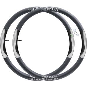 YUNSCM 2 PCS 26" Self Sealing Bike Tubes 26x1.75/2.125-2.10/2.40 AV32mm Super Automatic Repair, Puncture Resistant Compatible with 26x1.75-2.125 26x2.10-2.40 Bike Bicycle Tire Tubes Schrader Vavle