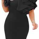 XXTAXN Women's Cocktail Bodycon Ruffle Sleeveless Formal Midi Pencil Dress (Medium, Black)