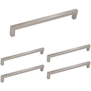 homdiy 5 Pack 10 Inch Brushed Nickel Drawer Pulls Stainless Steel Kitchen Cabinet Handles Modern Square Bar Hardware for Cupboard Doors