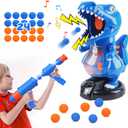 EagleStone T-Rex Dinosaur Shooting Target Game Toys for 6 7 8 Year Old Boys, Electronic Scoring Toy with Air Power Launcher, 24 Soft Foam Balls, Birthday for Boys & Girls Age 6-8 8-10 (Blue)