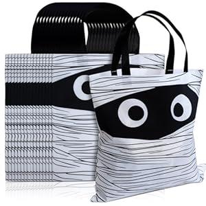 SilTriangle 16 Pcs Halloween Trick or Treat Bags 14 x 10 Inch with Handles Bulk Mummy Candy Tote Bags for Halloween Party