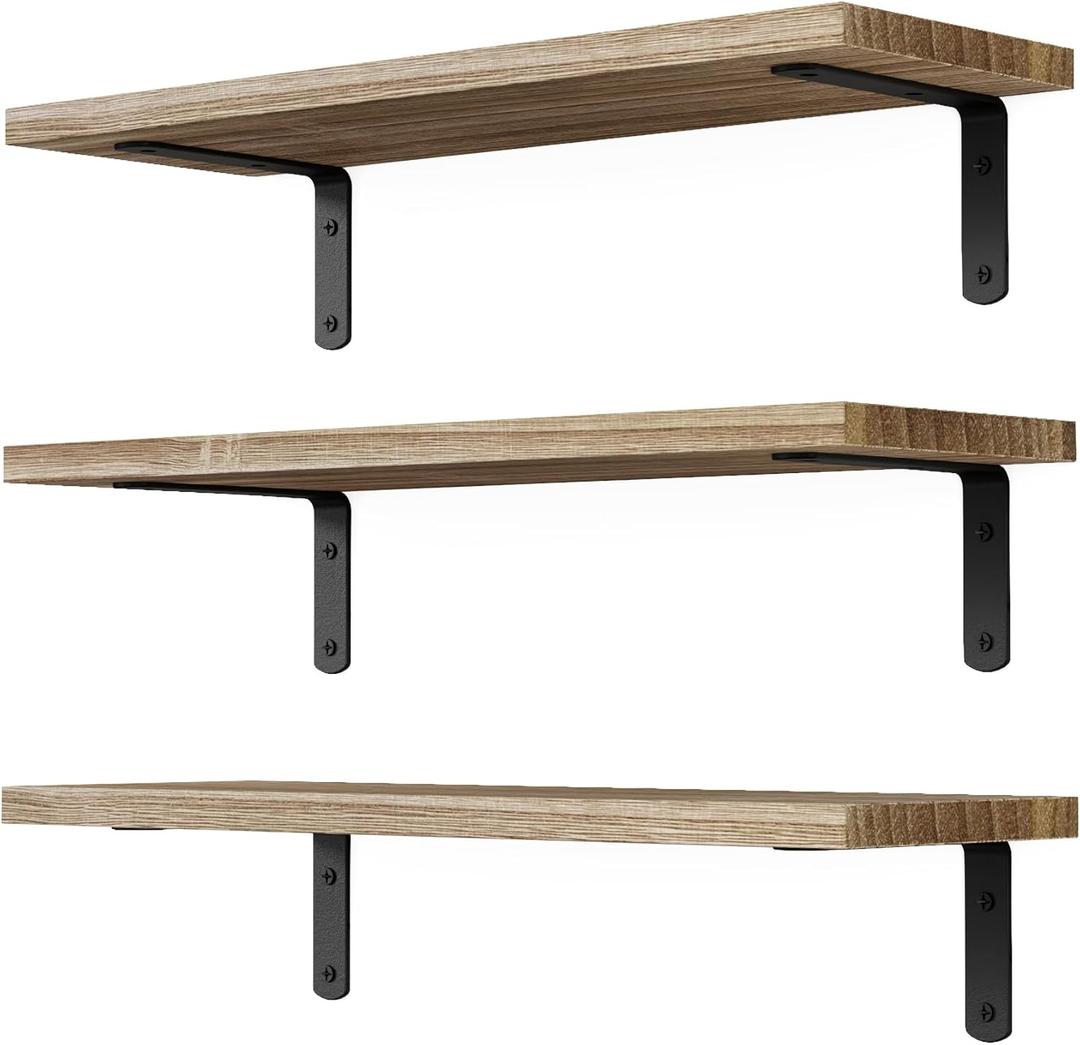 DOLLFIO Floating Shelves, 3 Sets Wall Shelves, Wooden Floating Shelves for Wall Dcor, Wall Mounted Floating Bathroom Shelf for Storage, Floating Book Shelf for Bedroom, Living Room Rustic Brown