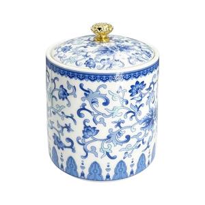 MOASIOP Vintage Blue and White Salt Cellar with Lid - Airtight Ceramic Spice Jar, Kitchen Countertop Storage Container for Salt, Pepper & Seasonings