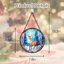ERMCDFHC Stained Glass Window Hanging, Winter Deer in Forest Round Sun Catchers Glass Panel Suncatcher Decor for Home, 7.8Inch. (013)