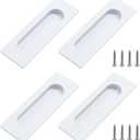Crapyt 4 Pcs Pocket Door Handles, 4.72" Closet Door Finger Pull Cabinet Handles, 304 Stainless Steel White Rectangular Recessed Clothes Cabinet Pull Hardware