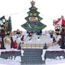 Christmas Village Ice Skating Pond Colorful Animated Scenes with 6 Magnetic Moving Skater Figurines Musical Christmas Village Ice Skating Rink for Xmas Decorations