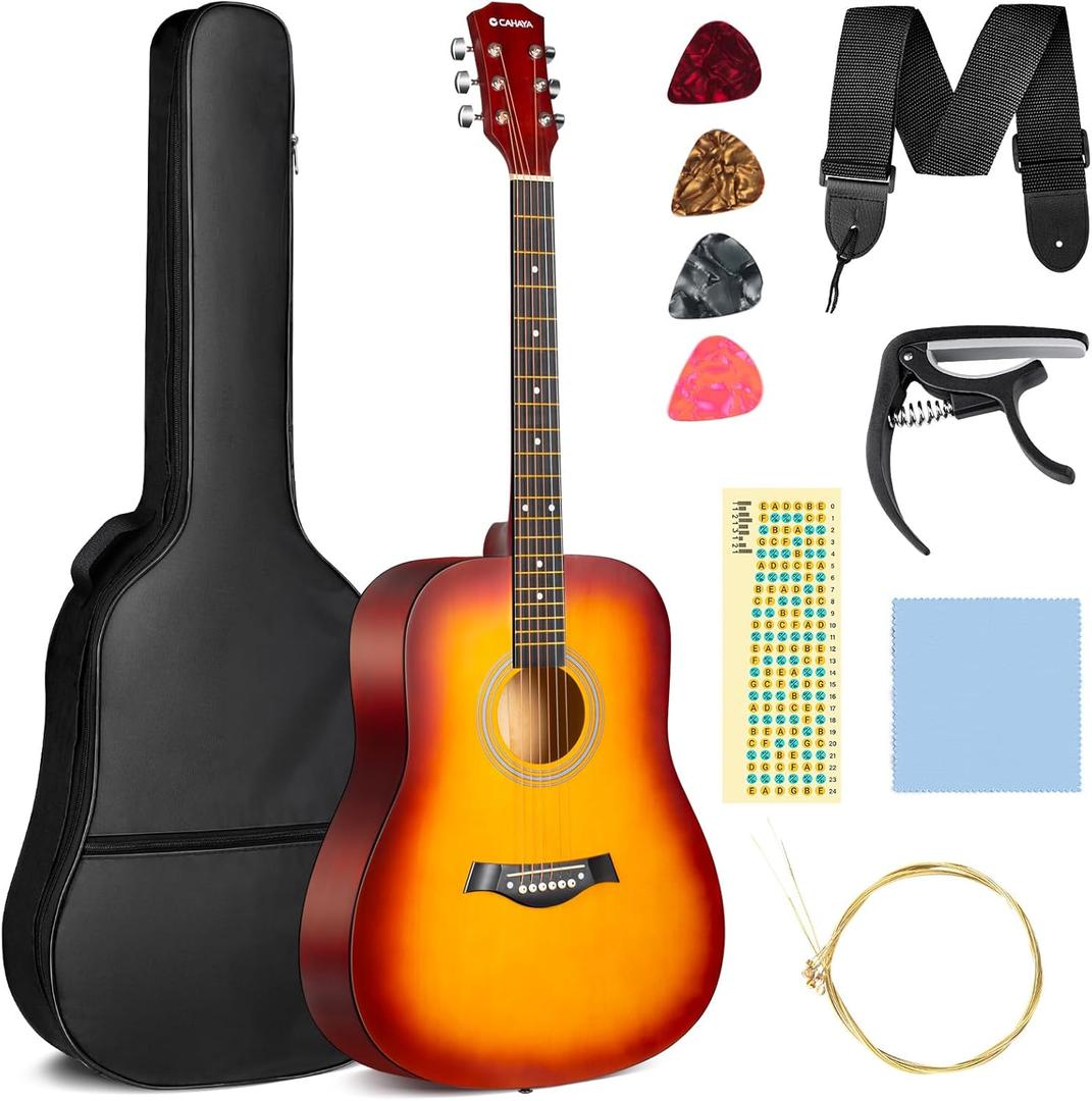 CAHAYA Acoustic Guitar For Beginner 41-inch - Full Size Wood Guitar Kit for Kids and Adults with Guitar bag Brass strings Capo String Pick and Clean Cloth for Gift CY0353 (Orange)