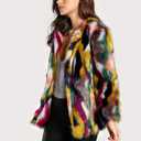Gihuo Faux Fur Coat Women Winter Fur Fluffy Jacket Multicolor Furry Coat Jackets, L