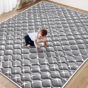 Baby Play Mat - 65" X 50",Premium Thicker Foam One-Piece Machine Washable, Extra Large Anti-Slip Soft Cushioning Foam Playmats for Babies and Toddlers, Foldable Baby Crawling Mat for Playpen (Grey White)