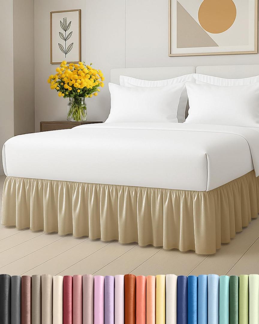 Bedskirt King Size Ruffle - 18 inch Drop Dust Ruffle Bed Skirt with Platform - Ultra-Soft, Easy Fit, Premium Hotel Quality - Wrinkle, Fade & Shrink Resistant - for Women, Men, Kids and Teens - Beige