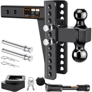 Adjustable Trailer Hitch -Drop Hitch-Tow Hitch Fits 2 inch Receiver-8inch Drop/Rise, 2" & 2-5/16" Ball Hitches for Trucks, 20,000 LBS GTW, Trailer Hitches with Anti-Theft Pin, Black