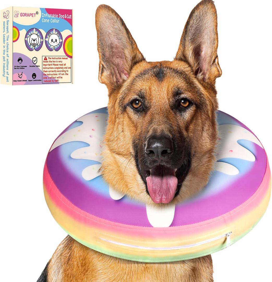 Inflatable Dog Cone Collar Alternative After Surgery, Donut Soft Neck Cone for Golden & German Shepherd Extra Large Dogs, etc, Protective Comfortable E Collar Recovery Cone Not Block Vision (Extra Large Sized(Neck:18.5-24.8in), Cake)