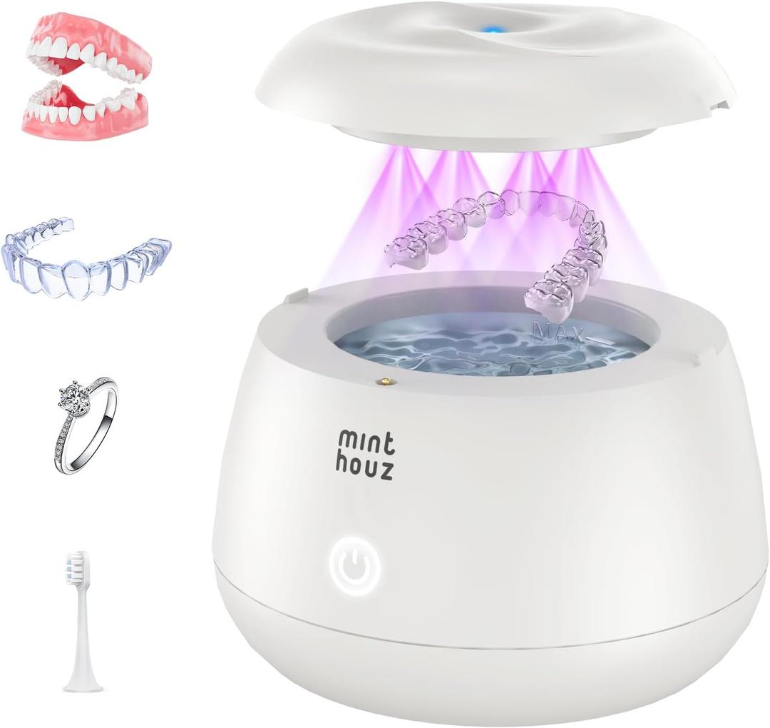 Minthouz Ultrasonic Retainer Cleaner Machine, Dental Pod for Denture, Mouth Guard, Aligner, Night Guard, Toothbrush Heads, Jewelry, 48kHz Retainer Cleaner with 200ML Capacity for All Dental Appliances
