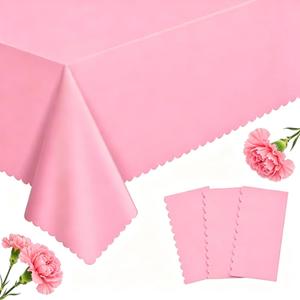 3 Pack Plastic Pink Tablecloth, 54 X 108Inch Spring Table Cloth Scalloped Mother's Day Tablecloths for Rectangle Tables Disposable Table Cover for Birthday Baby Shower Tea Party Wedding Bridal Picnic