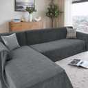 Herringbone L Shaped Couch Cover for Sectional Sofa, 2 Pcs, Dark Gray