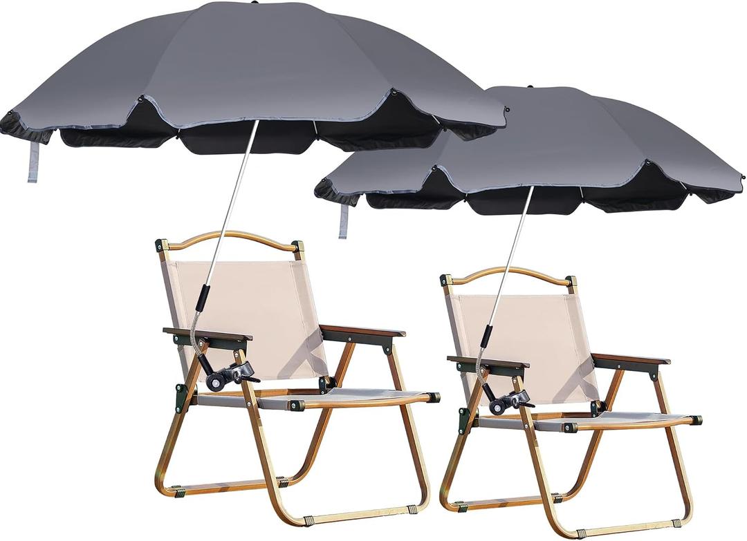 Blissun 2 Pack Chair Umbrella with Clamp, Adjustable Umbrellas for Chair, UPF50+ Sun Shade Umbrella for Beach Chair, Wheelchair, Camping Chair, Patio Chair, Golf Carts, Dark Grey