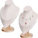 CheeFun 2Pack Necklace Display Stand for Vendors: 3D Necklace Display Stand for Selling Velvet Wood Chain Jewelry Bust Holder Organizer