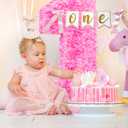 First Birthday Decorations for Girl - Pink Bow Complete Party Set with High Chair Banner, 1st Birthday Candle, Party Hat (Glitter One)