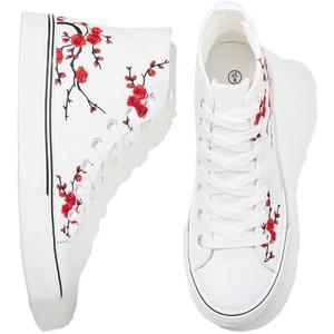 kufeiti Women's High Top Canvas Sneakers Canvas Shoes Lace up White Black Sneakers Casual Walking Shoes.8