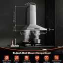 Zomagas 24 Inch Range Hood, Ducted/Ductless Range Hood 450CFM, Wall Mount Kitchen Hood in Stainless Steel, Gesture Sensing & Touch Control, 3 Speed Fan, 2 Pcs Baffle Filters