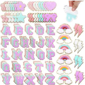 154pcs Chenille Letter Patches Iron on Self Adhesive Chenille Fabric Stickers for Clothes, Iron on Appliques Patch Cute Letter Patch for Backpacks, Hats, Bags, Jackets