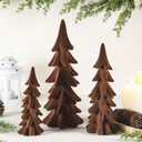 Velvet Christmas Tree Figurines Set of 3 - Tabletop Christmas Tree Figurine Decorations for Indoor Statues Decorative Fireplace Holiday Centerpieces Gifts(Brown)