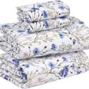 RUVANTI 100% Cotton Sheets  Queen Size Percale Bedding, Cooling & Breathable Floral Design, Durable with a Crisp, Soft & Comfortable Feel, 16" Deep Pocket, 4-Piece Set, Sweet Pea