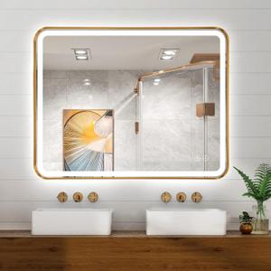 Niccy LED Bathroom Mirror, 32"x20" Rectangle Wall Mounted Vanity Mirrors with Metal Frame, Anti Fog Dimmable Smart Mirror for Bathroom/Bedroom/Livingroom/Entryway, (Horizontal or Vertical),Gold