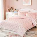 Wink Deer Twin Comforter Set with Sheets for Girls-5 Pieces Twin Bedding Sets with Pink White Gradient Ombre Comforter, Sheets, Pillowcase & Sham for Kids (Gold Heart, 66" X 86")