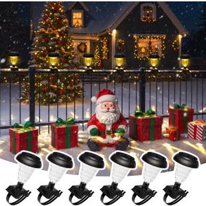 Solar Christmas Fence Lights Outdoor Decor, Waterproof Patio Lights with Warm White Color for Holiday & Halloween Decor, for Fence, Trampoline, Stairs, Yard, Pathway, 6 Pack
