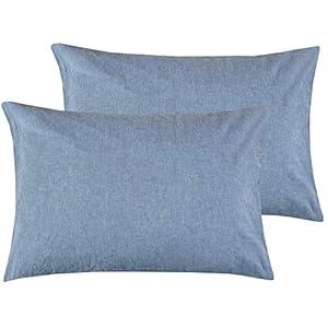 NTBAY Queen Size Stone Washed Cotton Pillowcase, 2-Pack Reduces Allergies and Respiratory Irritation Vintage Style Breathable Pillow Cases, 20 x 30 Inches, Denim Blue