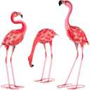 Xonor 3Pcs Flamingo Garden Statues Metal Flamingo Yard Art Outdoor Statues Sculptures for Home Patio Lawn Backyard Dcor(Pink&Red)