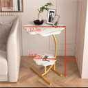 2 Layers Flower Shape Marble Texture Small C-Shaped Side Table,Snack Side Table, End Table for Sofa SideTable,Bedside Table for Living Room Kitchen Garden Bedroom