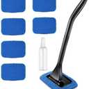 6PCS Windshield Cleaning Tool Car Window Cleaner with 5 Reusable and Washable Microfiber Pads and Extendable Handle Auto Inside Glass Wiper Kit Green (Blue)