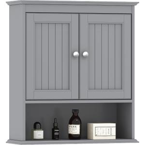 Spirich Bathroom Wall Cabinet, Wall Mounted Medicine Cabinet Organizer, Over The Toilet Storage Cabinet with Doors and Shelves, Gray
