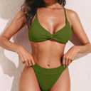 ZAFUL Women's Texture Bikini Sets with Criss Cross Back Two Piece Swimsuit Removeable Pads Swimwear Deep Green Medium (Green)