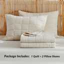 WARMDERN Linen Cotton Quilts Set Queen Size, 100% Cotton Khaki Quilt Bedspreads with Box Stitched, 3 Pieces Soft Lightweight Bedspreads Coverlet with 2 Pillow Shams for All Season, Khaki, 90x96 inches