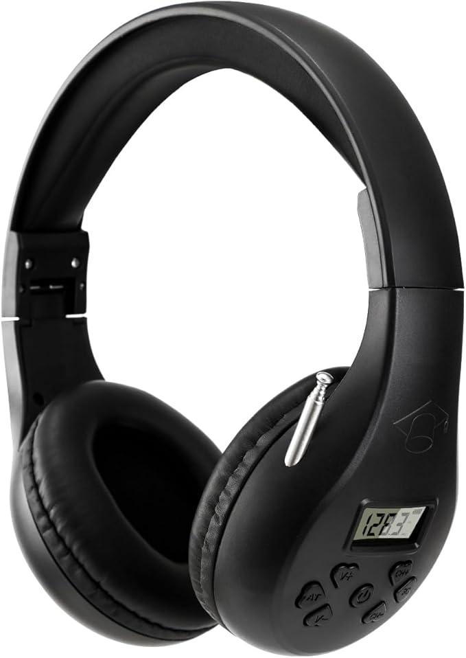 Portable Personal FM Radio Headphones with Best Reception, Wireless Headset FM Radio Ear Muffs for Walking, Jogging Powered by 2 AA Batteries(Not Included) -Black