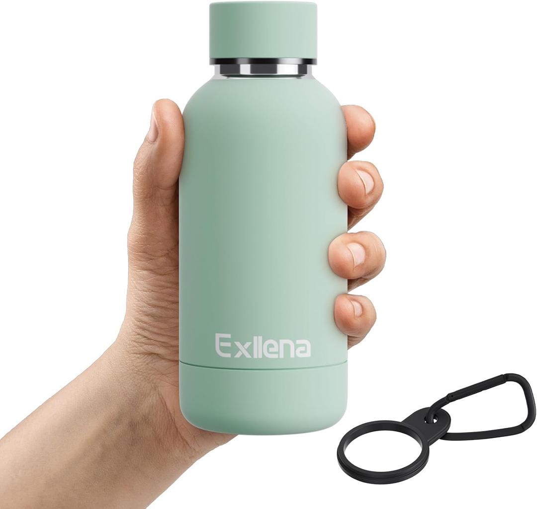 Small Water Bottle 12oz with Clip, Double Wall Stainless Steel Vacuum Small Insulated Water Bottle Keeps Drinks Cold 24 Hrs/Hot 12 Hrs for Kids Handbag School BPA Free (Green) (11.8 Ounces)