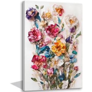 Framed Colorful Floral Canvas Wall Art Flowers Rose Wildflowers painting Wall Decor Artwork Modern Botanical Picture paints Poster Prints Ready to Hang (Floral, 16x24 Inch Framed) (24L" x 16W")