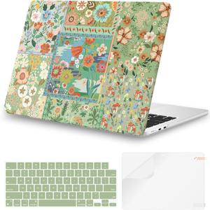 iCasso for MacBook Air 13.6 inch Case M5 2026 M4 2025 M3 M2 2024-2022 Model A3449 A3240 A3113 A2681, Flower Pattern Sturdy Protective Hard Shell Case Cover for Mac Book Air 13 inch, Green