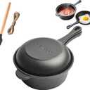 Cast Iron Saucepan - 7-Inch Small Cast Iron Pot with Lid & Silicone Basting Brush - 1.06 Quart Saucepan for Frying, Stewing, and All Stovetops, Suitable for 1-2 people
